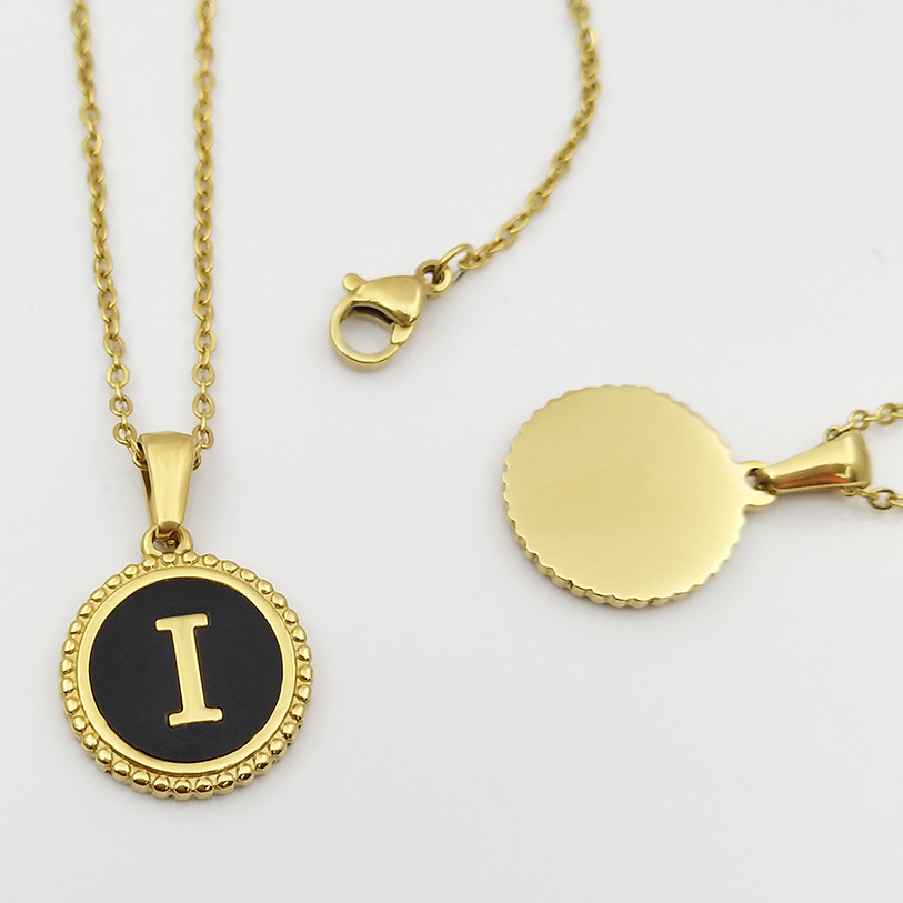 Holiday Occasion 304 Stainless Steel Material Round, Letter Pattern PVD Coated 18K Gold Plated Round Letter 304 Stainless Steel Fashion Waterproof Non Tarnish 304 Stainless Steel Pendant Necklace