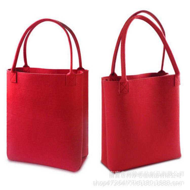 批发2019新款休闲毛毡料时尚购物手提女包 来图来样定制