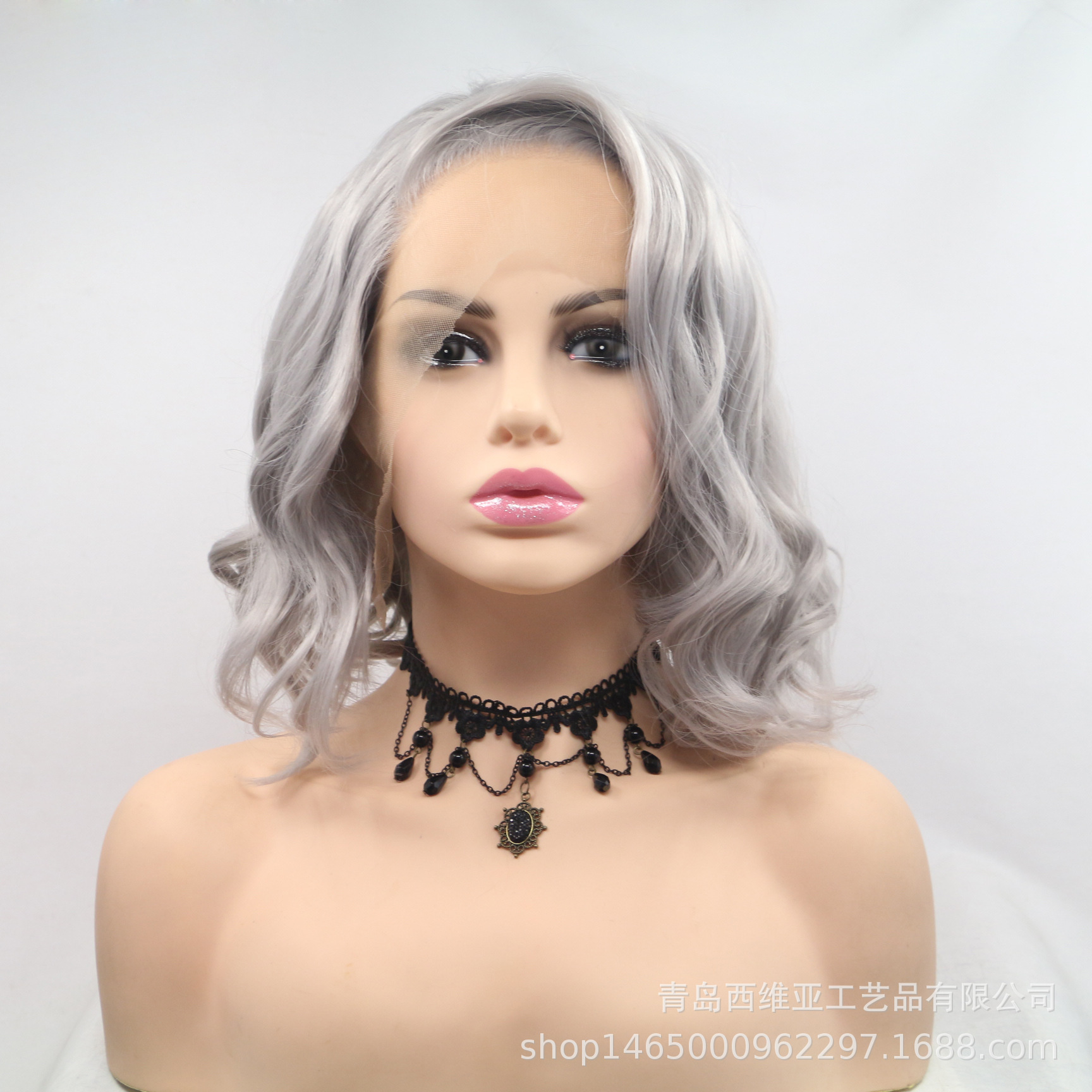 Temperament gradient gray hand -weaving lace fibrous wigs cosplay…