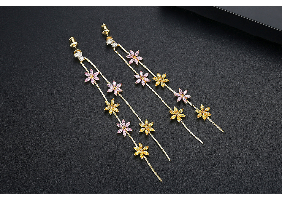 Jinse Lumière Fleur Oreille Goujons De Mode Coréenne Style Longue Frange Boucles D'oreilles Cuivre Incrusté De Zirconium Chaîne Personnalité Visage-à La Recherche Petit Femelle Boucles D'oreilles display picture 5