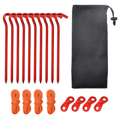 Cross-border Amazon wholesale aluminum alloy ground spike camping tent canopy stakes hammer and wind rope set