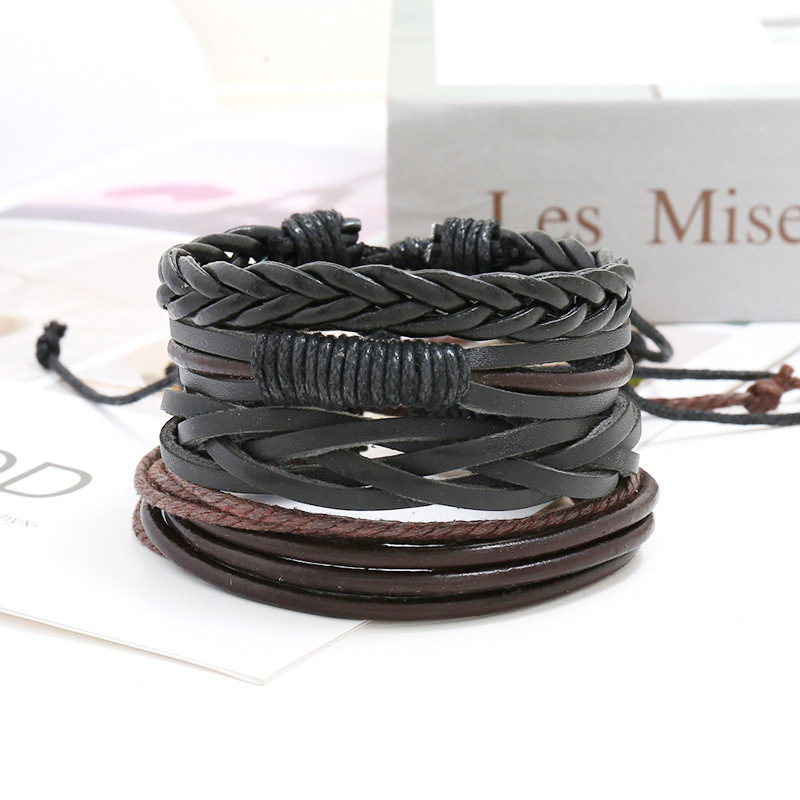 Jewelry multi-layer woven leather bracelet diy four-piece combination leather bracelet