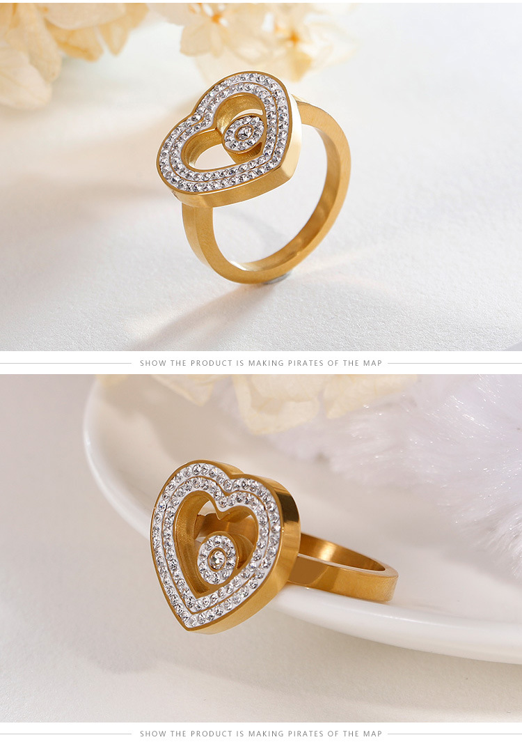 18k Korea Simple Stainless Steel Hollow Heart Inlaid Zircon Ring Wholesale Nihaojewelry display picture 3