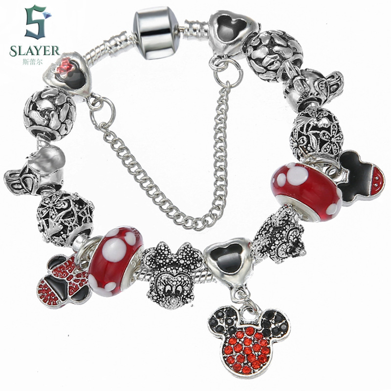 2019 Donald Duck European Charm Safety Chain Glass Large Hole Beads Crystal Beaded Bracelet