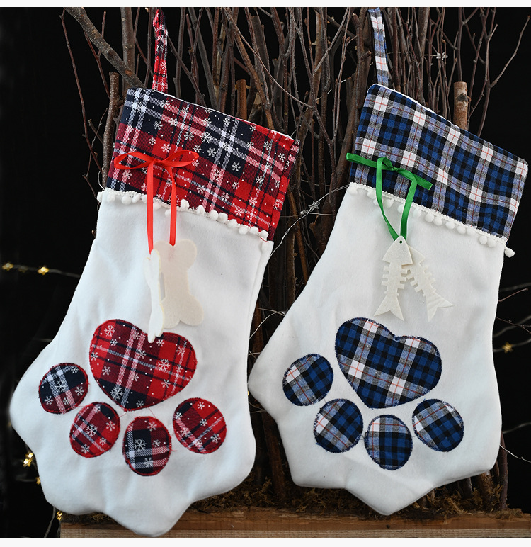 New Christmas Decorations Plaid Claw Christmas Socks Dog Paw Socks Cat Paw Socks Gift Socks display picture 8