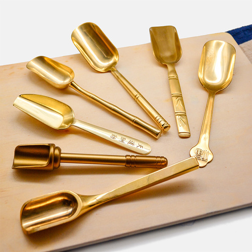 Copper art tea spoon, stainless steel tea shovel, small tea spoon, tea tray, tea ceremony Kung Fu tea set accessories, spare tea making tool set