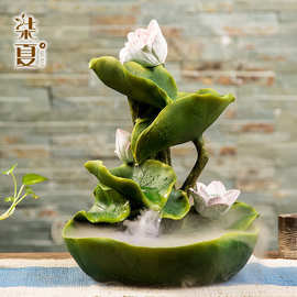 工厂现货荷叶流水创意小摆件风水客厅装饰树脂工艺品批发代理