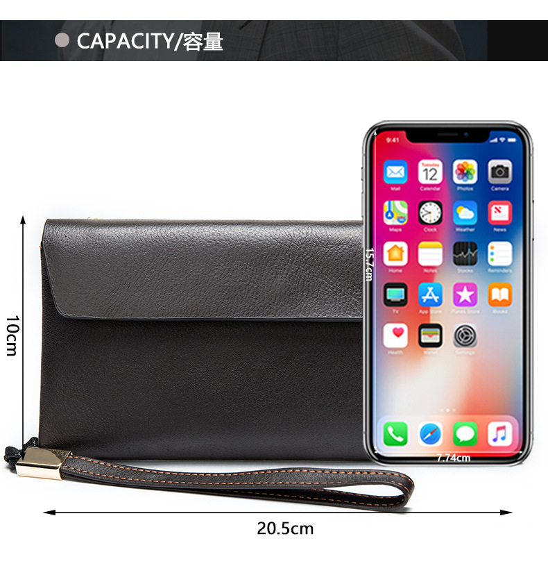 Ví da nữ dáng dài cầm tay da bò lớp đầu — Cà phê, Màu đen chi tiết 36