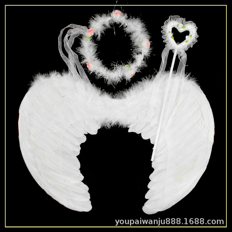 Alas de plumas de cuatro piezas Conjunto Estrella diadema alas de Ángel bola falda de gasa accesorios de maquillaje