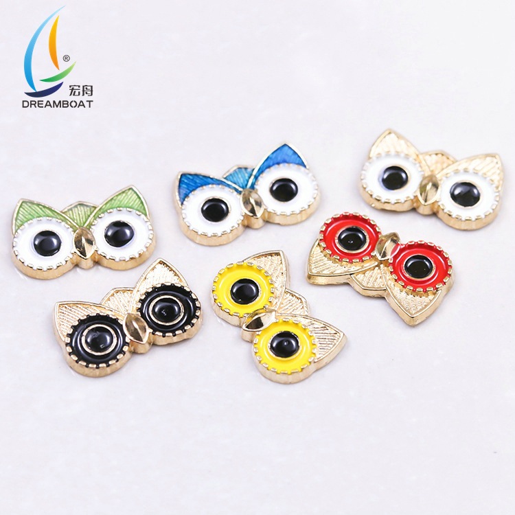 现货供应可爱大眼猫头鹰服饰箱包合金烫片 可爱卡通动物烫片配件