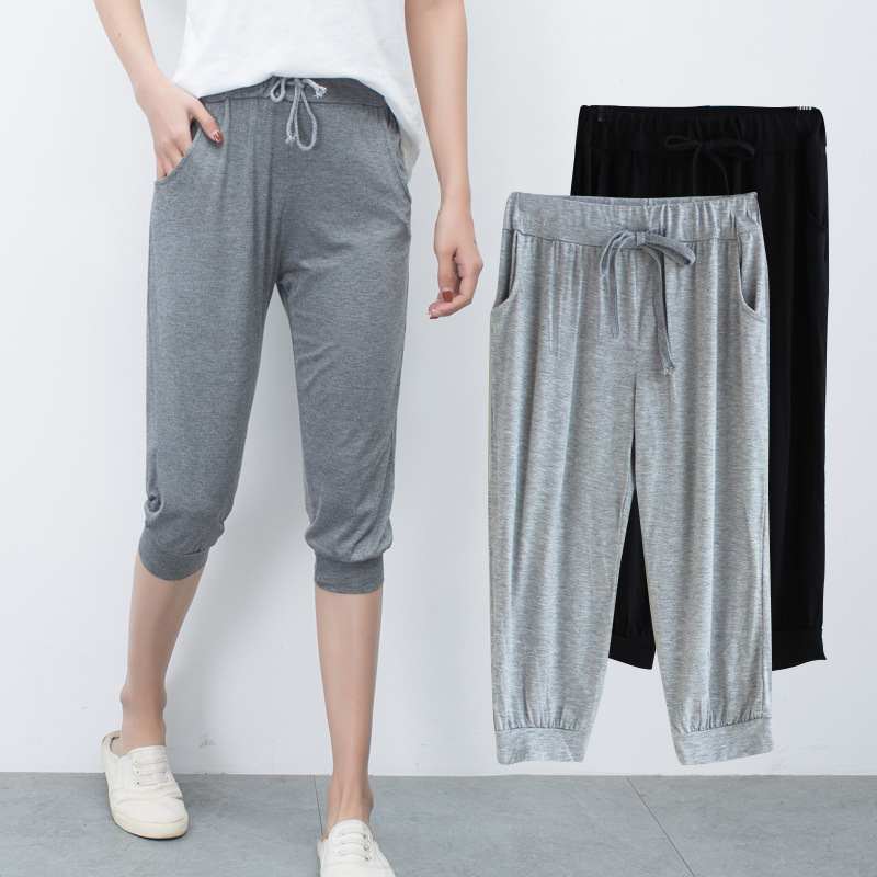 New Modal Cotton Casual Pants Women's Outer Wear Spring and Summer Korean Style Large Size Elastic Loose Yoga Pants Capri Pants Thin