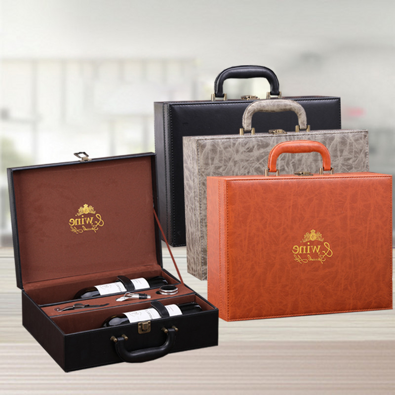 现货高档红酒盒双支装2只通用酒盒子红酒皮箱红酒礼品包装盒定制|ms