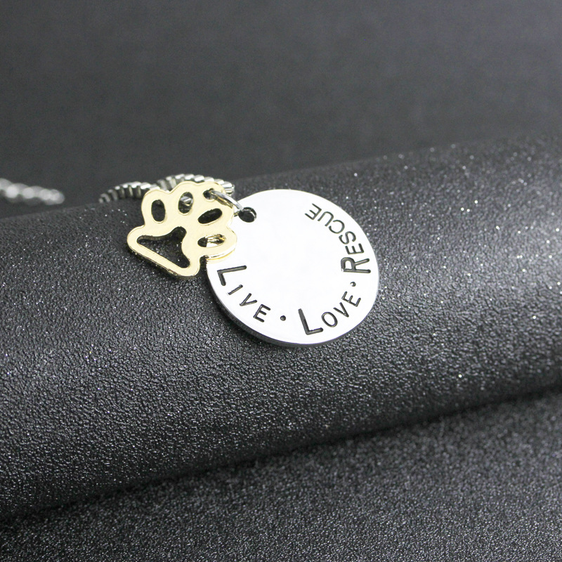 lettering round hollow cat claw pendant necklace letters Love Rescue dog claw necklace wholesale nih