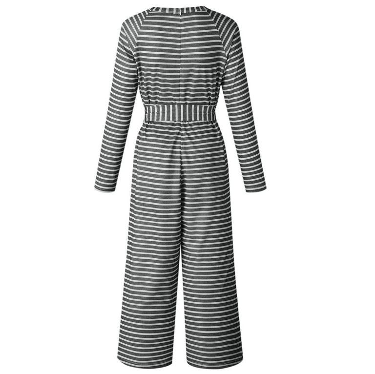 Slim Lace-up Striped Round Neck Jumpsuit nihaostyles clothing wholesale NSLBS81495