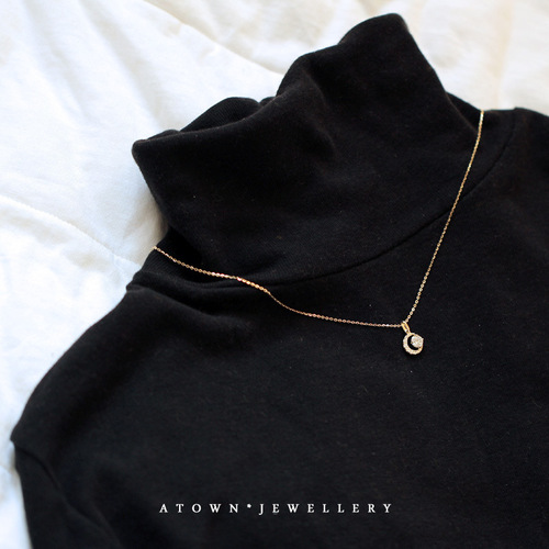 Crescent pendant 925 sterling silver plated 14K gold necklace zirconium diamond mini moon sun pendant pendant clavicle chain