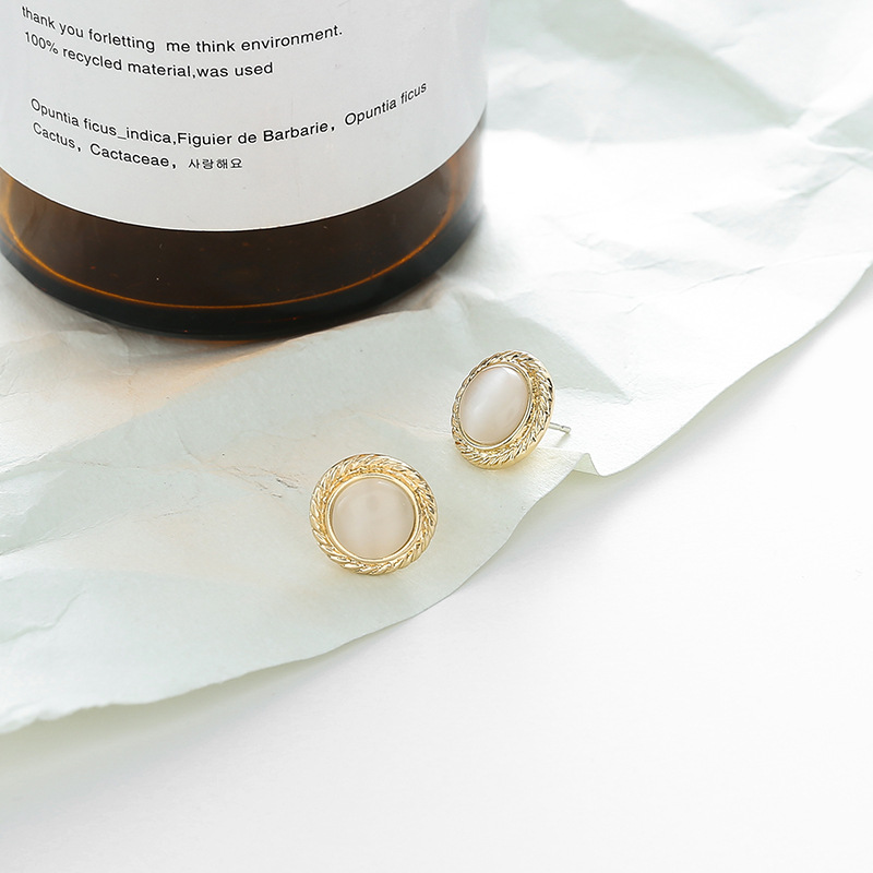 925银针珍珠树脂圆形耳钉