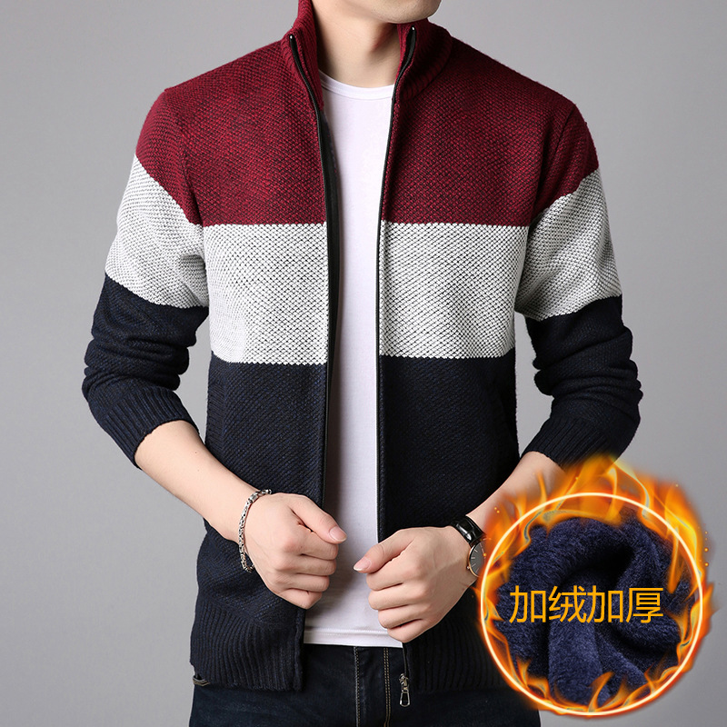 La Generación de comercio exterior transfronterizo de otoño e invierno cardigan con cremallera para hombre forrado de lana engrosado suéter cardigan collar de pie suéter abrigo