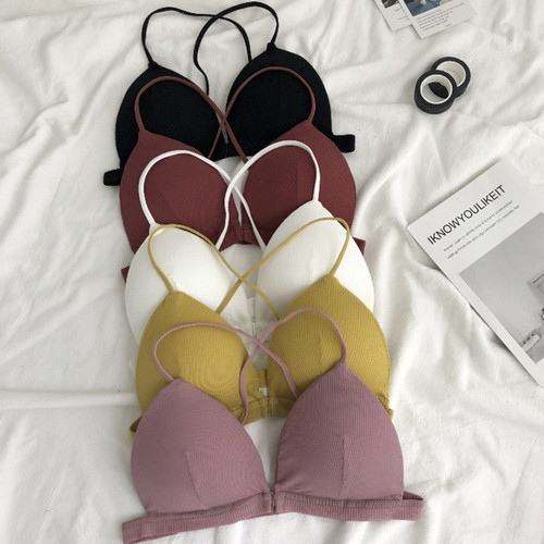 New French style bra front buckle without steel ring push-up student bra solid color sexy cross beautiful back wrapped chest underwear for women