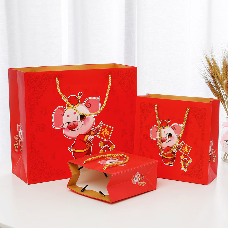 高档2019春节猪年手提袋年货礼品袋新年包装袋纸袋手拎袋礼物袋