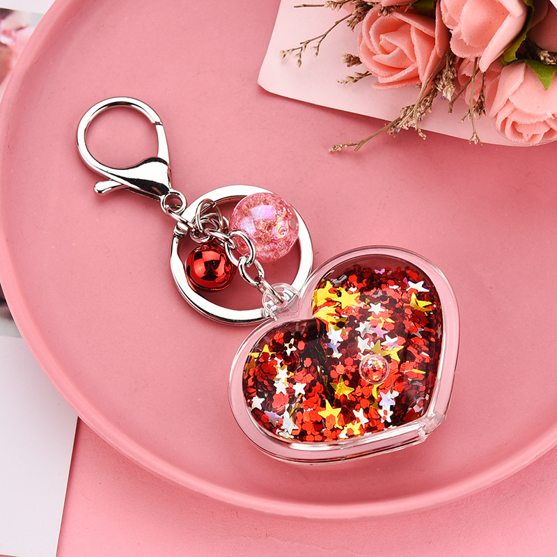 Korean  Acrylic Heart Flowing Sequins Quicksand Keychain Wholesale Nihaojewelry display picture 2