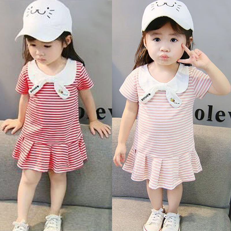 Summer new children's summer children's clothing girls Korean stretch short sleeve dress children's clothing wholesale