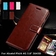 阿尔卡特Alcatel Pixi4 4G 5.0" 5045D疯马纹钱包式插卡保护套
