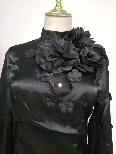 New Collar Standing Craft Stitching Flower Lantern Sleeve Shirt 