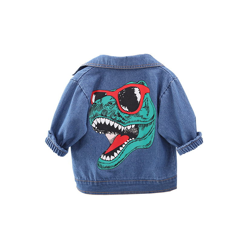 2021 children's new Tyrannosaurus Rex printed denim jacket men's and women's children's denim jacket