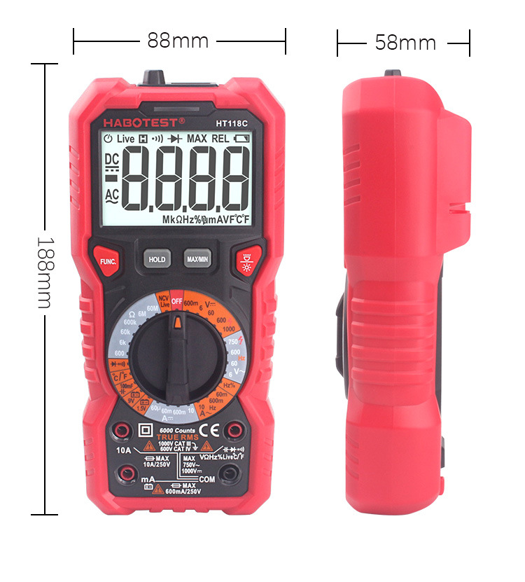 华博HT118D便携式电子万用表简易手动量程数字式智能可测电容通断
