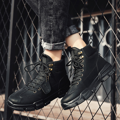 冬季保暖马丁靴高帮男靴子英伦男士皮靴加棉复古沙漠靴百搭工装靴|ru