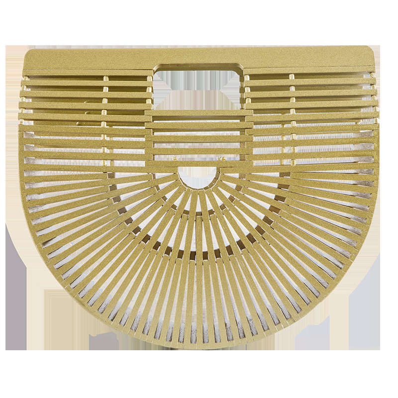 竹制手工手提包沙灘竹包半圓包竹編包竹節包亞馬遜壹件代發金色包