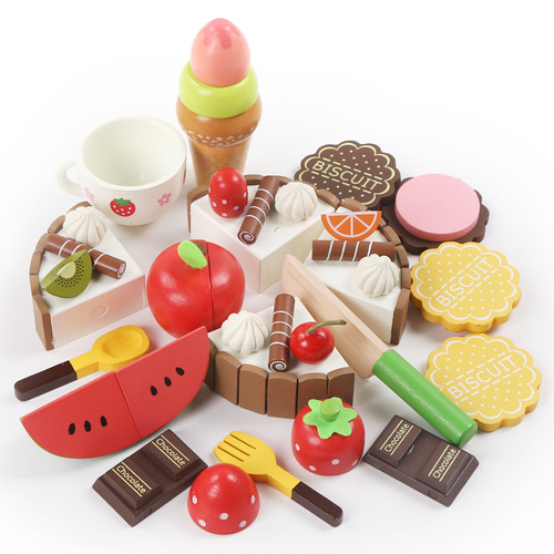 Wooden Magnetic Fruit Cutting Toy Children's Vegetable Cutting Watch Early Education Play House Fruit Cutting Fun