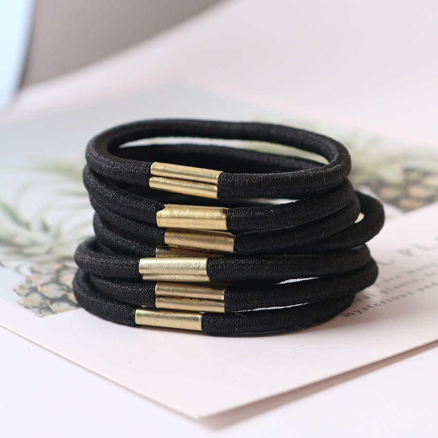 韓版高彈力女頭飾馬仔扣簡約頭繩 DIY配件鐵扣黑色皮筋發圈 批發