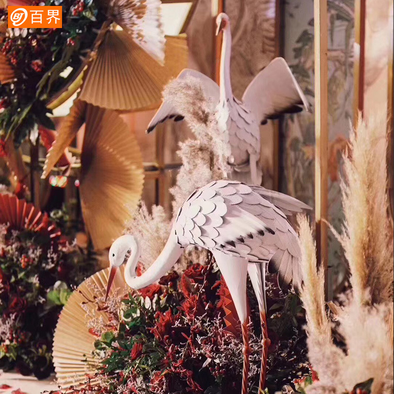 百界田园铁艺丹顶鹤花园摆件仿真白鹭户外装饰飞鸟家居摆件仙鹤