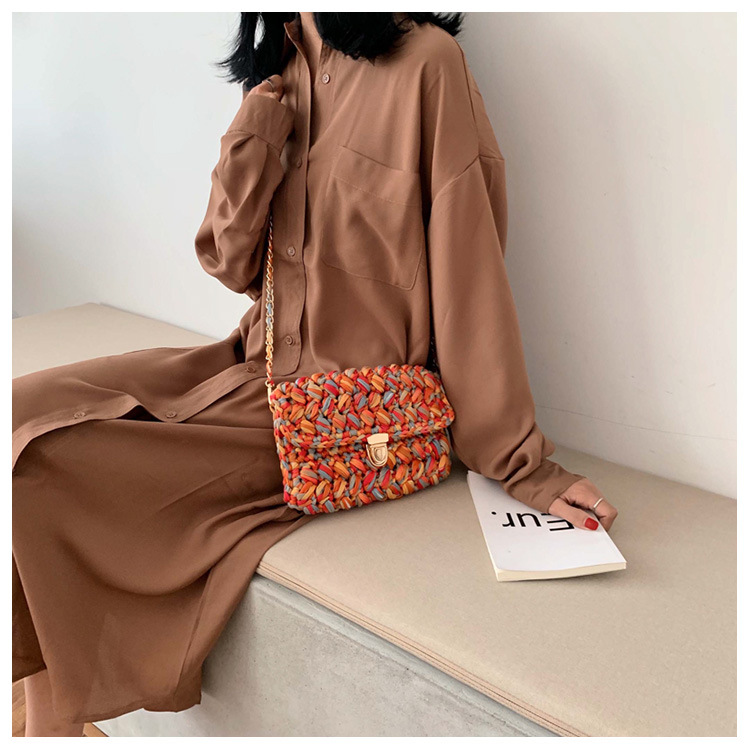 375g Weight Lock clasp Closure Type Single Shoulder Strap Strap Type Straw Bag Bags Type Travel, Street, Shopping Occasion Braid Material Color Block Pattern All Seasons, Spring&Summer Season Women's Gender Cute, Vacation Style Square Shape Women's Braid Color Block Cute Vacation Square Lock Clasp Straw Bag 12