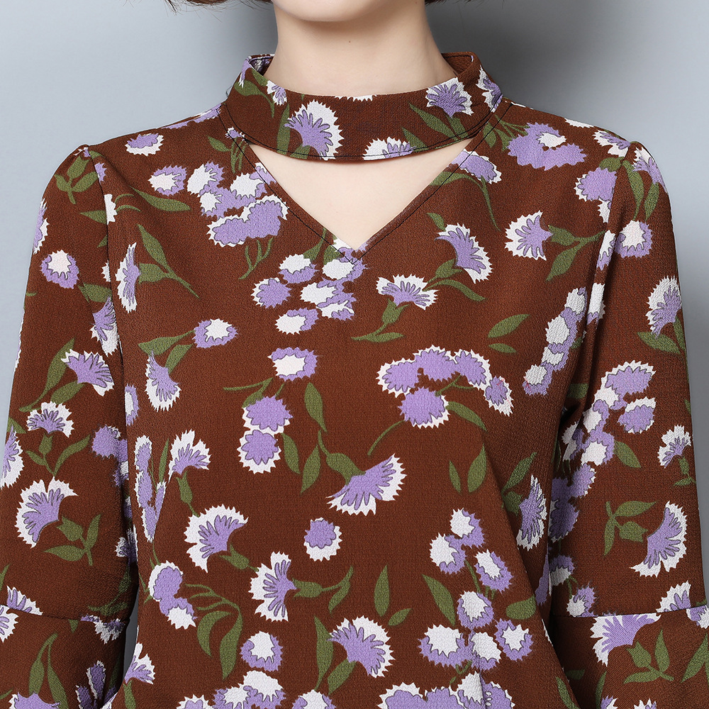 floral round neck trumpet sleeve top NSJR33386