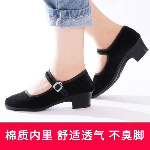 Ethnic dance shoes Jiaozhou Yangko shoes black high heels Tibetan dance cloth shoes women's ethnic folk dance Northeastern Yangko shoes