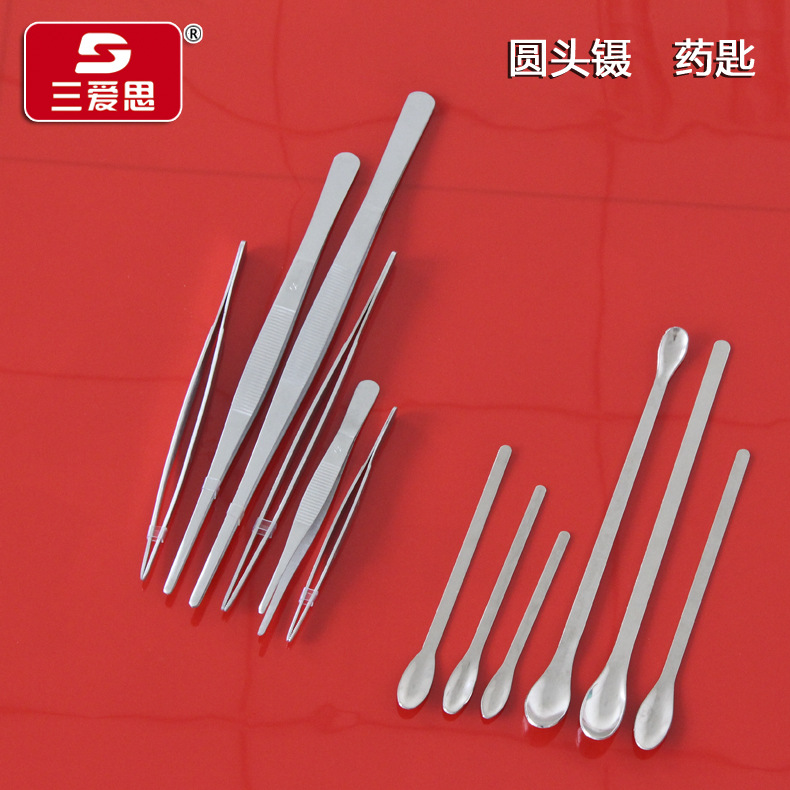 实验室用不锈钢药匙药勺3*1组 镊子圆头带锯齿防滑12.5 14 16 CM-阿里巴巴