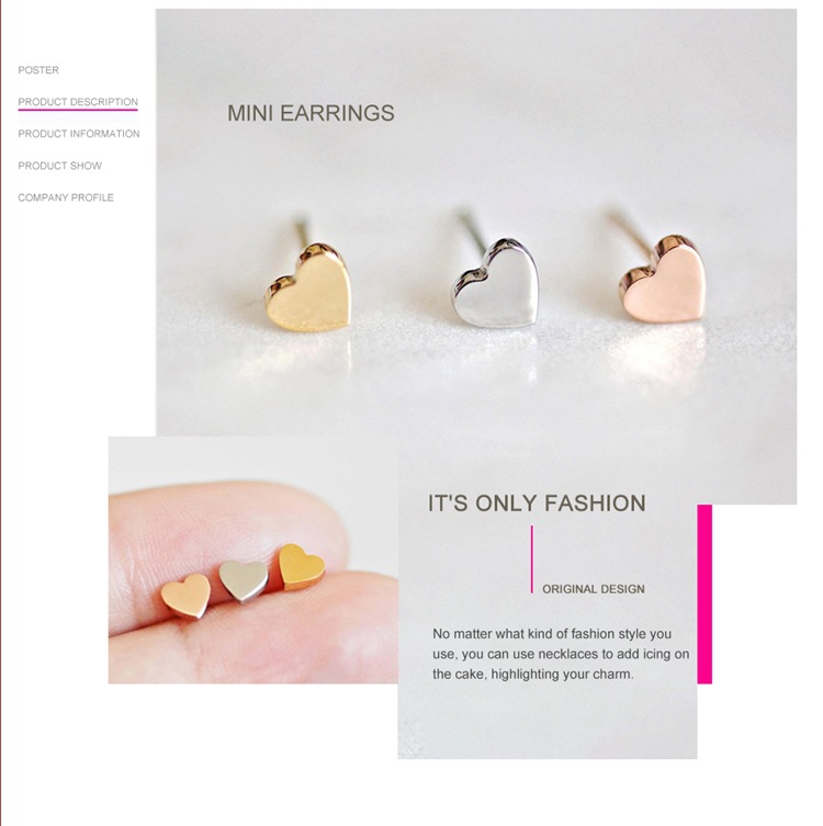 Heart-shaped Earrings Simple Stainless Steel Gold-plated Ladies Earrings 316l Accessories display picture 2