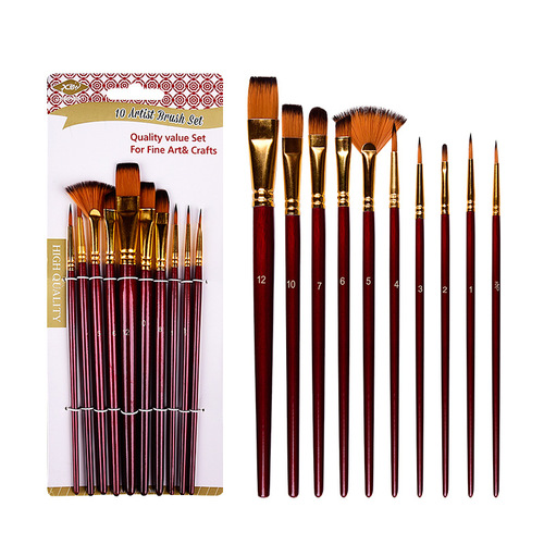 Cross-border 10-piece two-color nylon hair mixed head paint brush set, beginner painting pen, acrylic brush, DIY oil paint brush