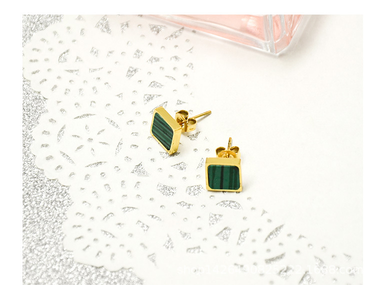 Dark Green Acrylic Striped Earrings Titanium Steel Plated 18k Real Gold Rose Gold Ear Jewelry Women Are Not Allergic display picture 8