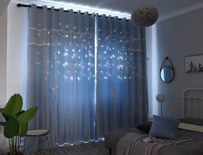 梦幻镂空星星成品窗帘网红抖音同款透气遮阳卧室成品帘厂家直销|ru
