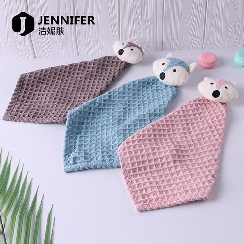 Waffle hand towel cartoon animal hanging absorbent towel bathroom kitchen cute creative hand towel home use