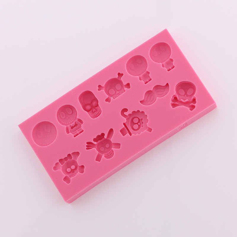 万圣节骷髅头胡子翻糖硅胶模具 果冻布丁巧克力烘培蛋糕装饰模具