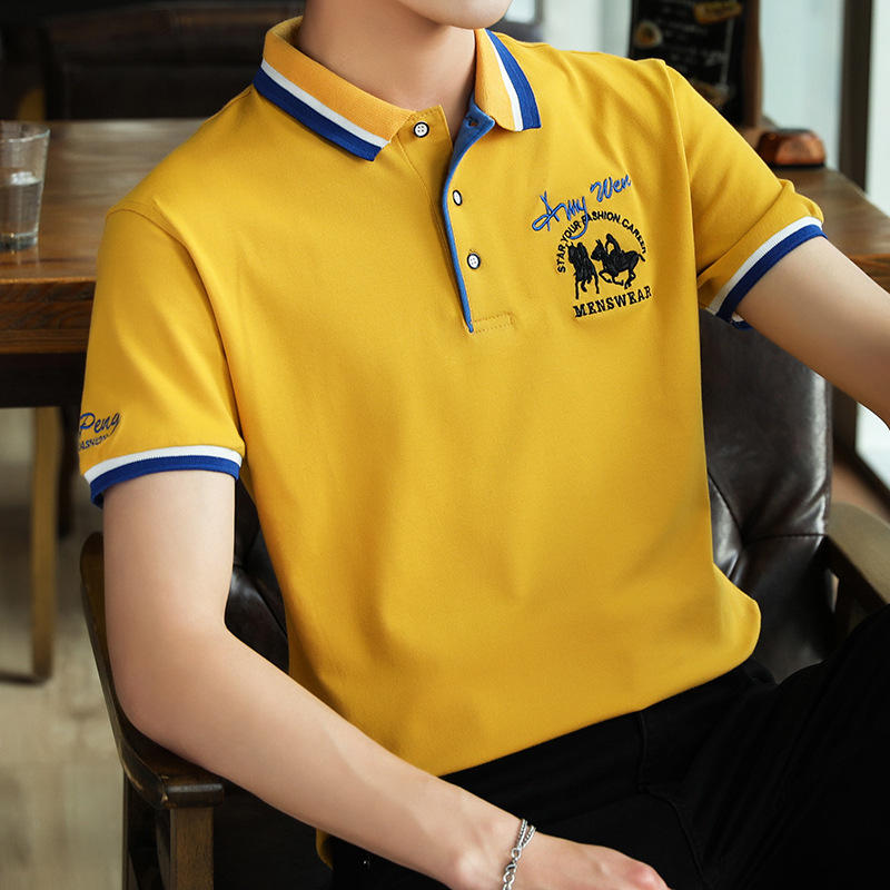 ins翻领polo衫夏季新款半袖男短袖t恤潮流修身男士商务休闲潮2019