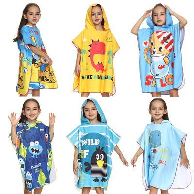 批发定制儿童可穿浴巾斗篷换衣浴袍超细纤维浴裙海边游泳印花毛巾|ms