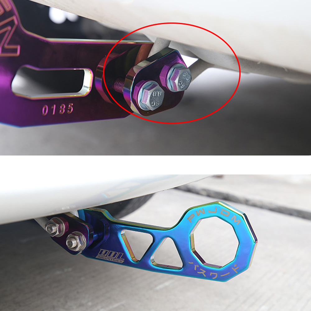 Modificación del coche gancho del remolque delantero estilo europeo colorido multicolor pequeño remolque gancho aleación de aluminio diamante remolque gancho AK-8108