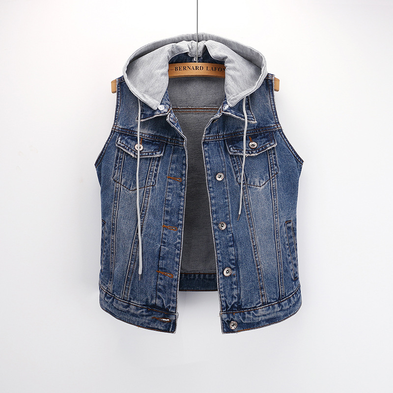 New Spring and Autumn Ripped Short Top Sleeveless Denim Vest Women's Vest Waistband Outer Jacket Vest Cardigan