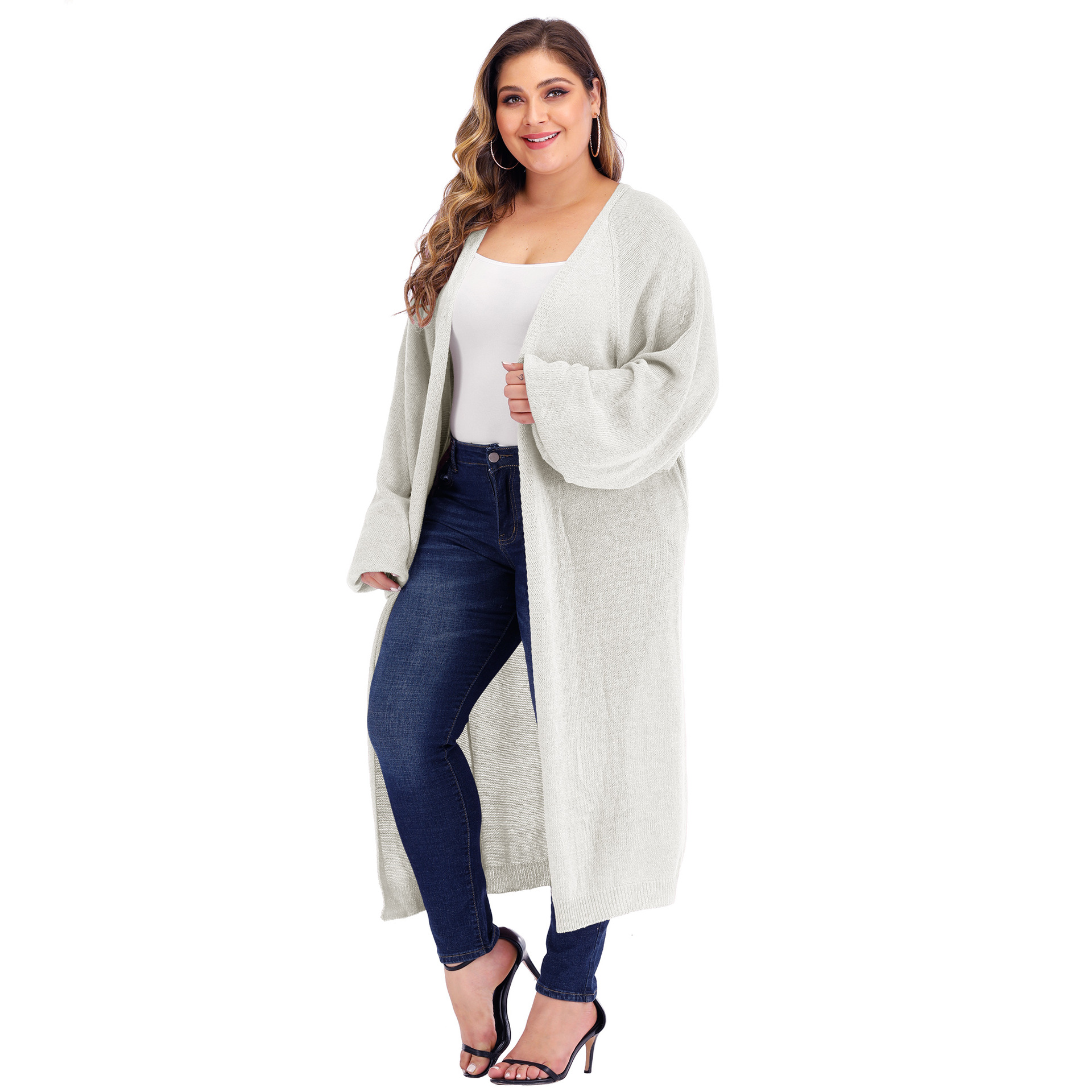 Plus Size Solid Color Knit Cardigan NSOY46011