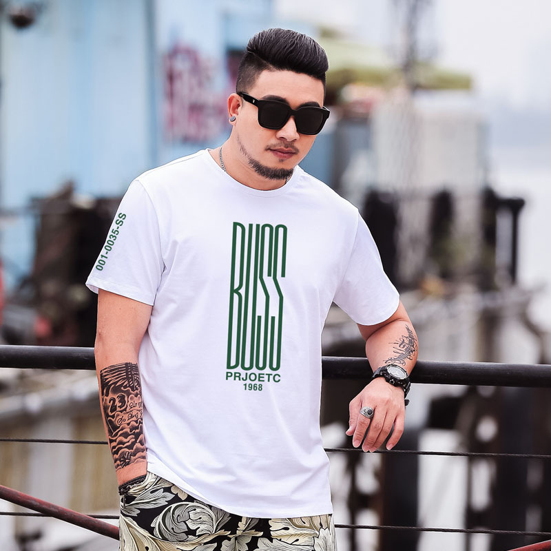 Summer New Large Size Men's T-shirt Plus Weight Plus Size Trendy Brand Fatty Loose Large Size Printed Short Sleeve T-shirt Men's Thin T-shirt